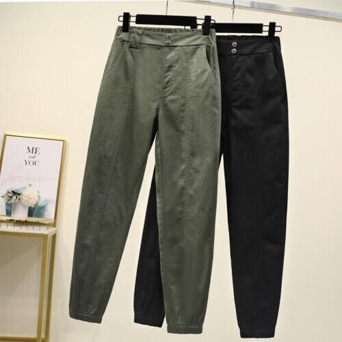 Cargo Pants Women High Waist Plus Size 5XL Casual Loose Broadcloth Elastic Waist Ankle-length Army Green Black Trousers Women