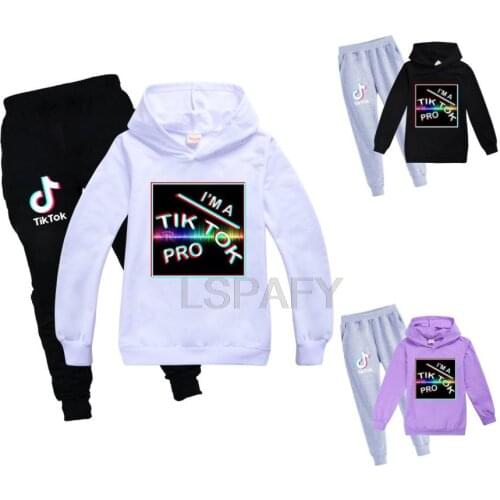 Kids clothes boys girls cotton autumn and spring TIK TOK Print hoodies tops + pants pullovers 2pcs sportswear