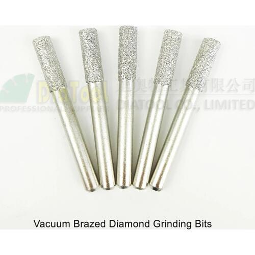 DIATOOL 5pcs Diameter 6mm Cylinder Diamond Burrs Shank 6mm Head Grinding Bits Rotary Tool