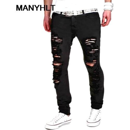 Jeans New Mens Clothing Mens Washed Ripped Holes Cat Whiskers Denim Black Slim Casual Fashion Trousers Men Spring And Autumn