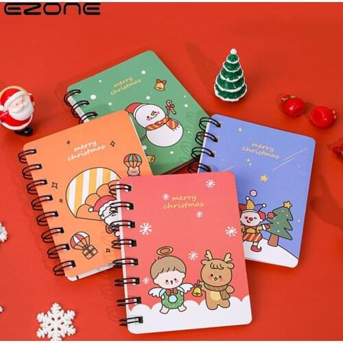 EZONE 4PCS Cartoon Christmas Snowman Coil Notebook Portable A7 Blank Student Word Book Notepad School Stationery Supplies