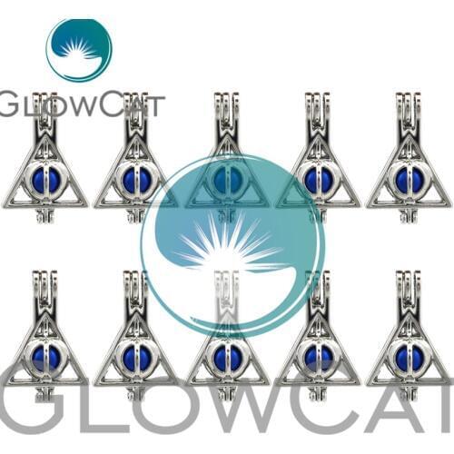 GLOWCAT 10x K692 Deathly Hallows Triangle Beads Cage Jewelry Making Perfume Essential Oil Diffuser Pearl Cage Locket Pendant