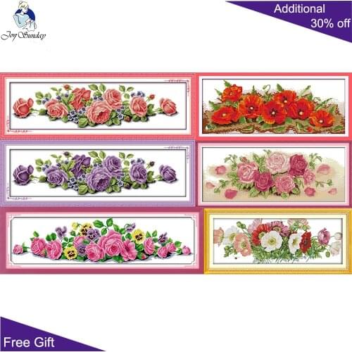 Joy Sunday Long Edition Roses Seven Poppy Pink Rose Poppies Home Decor H030(1)H030(2)H115H322H510H642 Flowers Cross Stitch kits