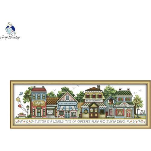 Joy Sunday Street views 6 DIY Handmade DMC 14ct 11ct Cross stitch kit and Precise Printed Embroidery Needlework