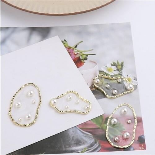 Julie Wang 5PCS Irregular Epoxy Charms With Man-made Pearl Alloy Frame No Hole For Earring Jewelry Making Accessory