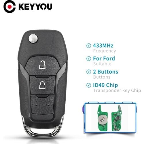 KEYYOU FSK EB3T-15K601-BA 433MHz 49 Chip For Ford Ranger F150 2015 2016 2017 2018 433MHz ID49 2 Buttons Flip Remote Car Key