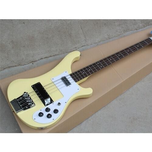 Cream yellow body 4-strings Electric Bass Guitar with White Pickguard,Chrome Hardware,Offer Customized