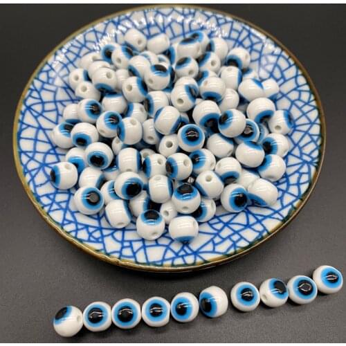 6/8/10/12MM White Round Shape Evil Eye Beads Resin Spacer Beads For Jewelry Making DIY Charm Bracelet Earrings Necklace