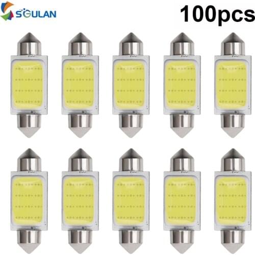 100 Pcs C5W C10W 31 36 39 41 42MM Cob Car Led Festoon Dome Bulbs 36smd 12V White 6500K License Plate For Car Interior LED Light