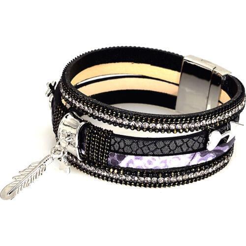 Miasol Magnetic Bracelet with PU leather and metal feather charm magnetic bracelets for women gifts B1570