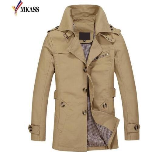 MKASS Brand Classic Fashion Casual Business Mens Trench Coat England Single-breasted Long pea coat trenchcoat Mens Slim Fit 5XL
