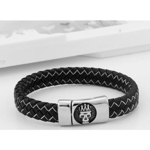 Leather Skull Stainless Steel Bracelets For Men Fashion Hiphop/Rock Personality Metal Bracelets For Male Jewelry