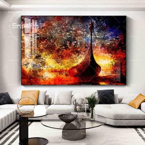 Viking Boat On The Beach With Wood Dragon Wall Pictures Modern Home Decor Canvas Painting For Living Room Framed Poste
