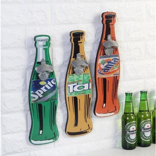1PC 40cm Retro Beer Shaped Wall Bottle Opener Fine Beer Good Food Wall Mounted Wood Plaque Bottle Openers and Cap Catcher ME 018