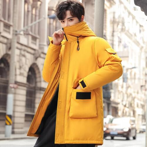 2020 New Winter Men Coat Hood solid ColorCasual Parka Outwear Thicken Warm hooded Slim Fit Student Outwear Coat Black Yellow