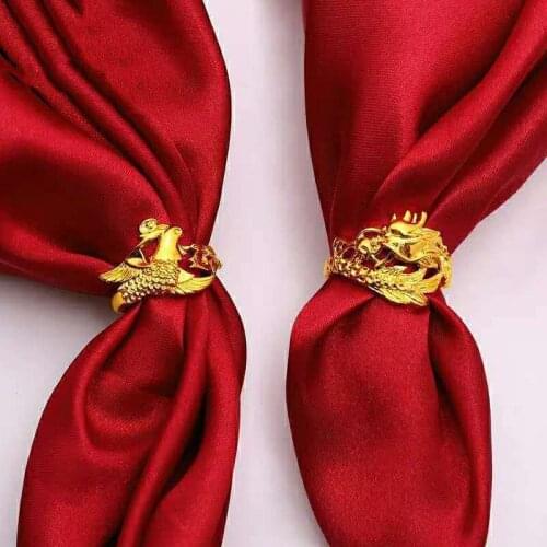 24K Gold Engagement Rings for Women Men Chinese Dragon Phoenix Couple Rings Engagement Wedding Rings Gold Jewelry Wholesale