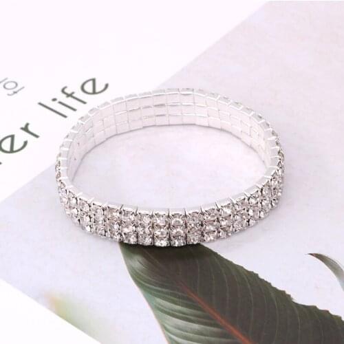 Wholesale 12pcs Fashion Bracelet Ornaments Crystal Bracelet Water Drill Three Layer Row Bracelet Banquet Accessories