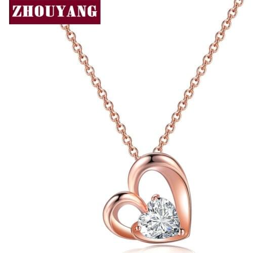ZHOUYANG Pendant Necklace For Woman Girl Sweety Hollow Out Heart To Heart Cubic Zirconia Fashion Jewelry Party Work Gift N056