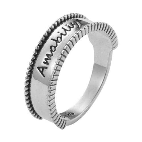 Gothic Vintage 100% real. 925 SILVER Sterling Fine jewelry Personality letters Band Ring beads Pattern Adjust TLJ979