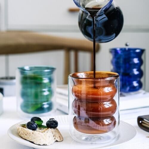 200ml Transparent Cup Creative Modern Double Glass Heat-resistant Insulation Color Coffee Cup Milk Tea Fruit Juice Drink Cistern