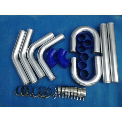 Blue FOR 8PCS 3.15" 80mm Aluminum Universal Intercooler Turbo Piping pipe & silicone hose & 16 clamps