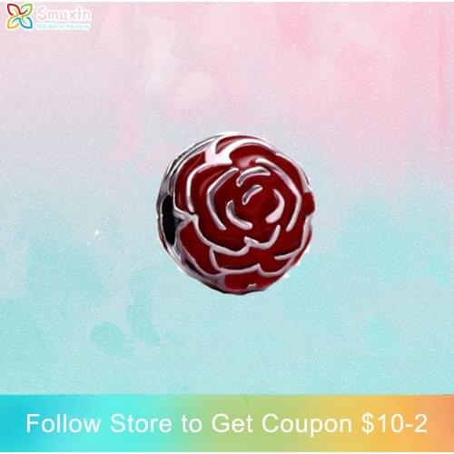 Smuxin 925 Sterling Silver Beads Rose Clip Charms fit Original Pandora Bracelets for Women Jewelry Making Girl Birthday Gift