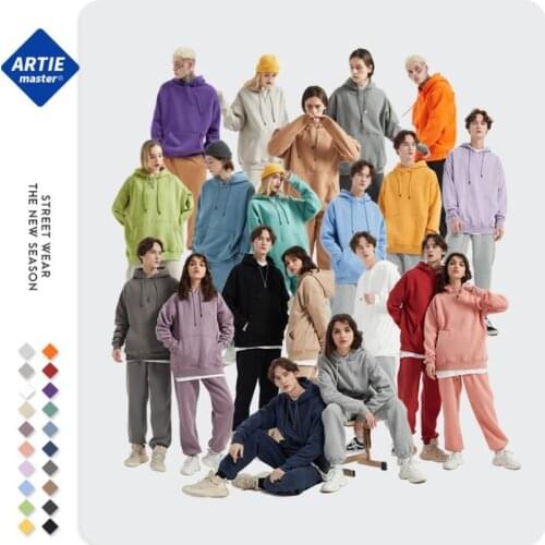 Men Sweatshirt Fleece Hoodies Women Autumn Winter Warm Casual Loose Street Style Neutral Plus Velvet Pocket Solid Pullover Coat