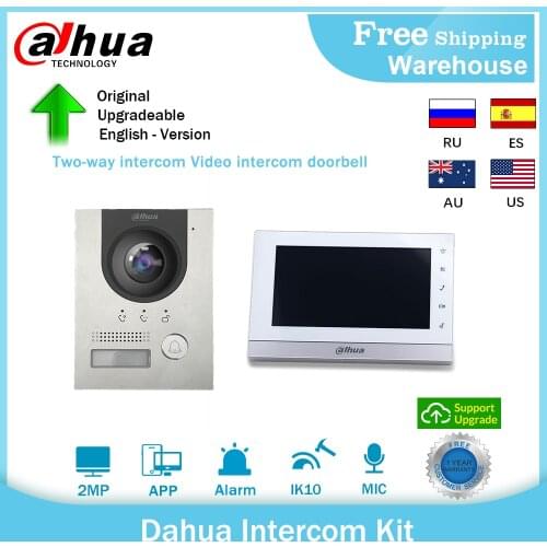Dahua Intercom VTH1550CHW-2-S1 VTO2202F-P-S2 Video Intercom Kit Dual-way Audio Alarm In/out P2P For Home Doorbell 2-Door