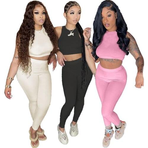 XY9112 Wholesale Items Two Piece Women Fitness Tracksuit 2 Pieces Set Crop Active Wear Outfits Skinny Stretch Outwear