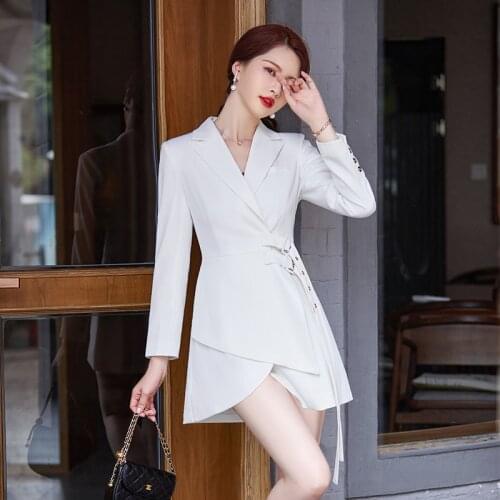 High-quality Waisted Blazer Womens Autumn and Winter Wear 2021 New White Temperament Long-sleeved Jacket Mid-length Suit