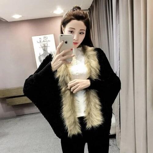 Plus Size Bat Shawl Womens 2021 Autumn Winter Womens Sweater Long Sleeved Loose Fur Collar Knitted Cardigan Jacket Female W56