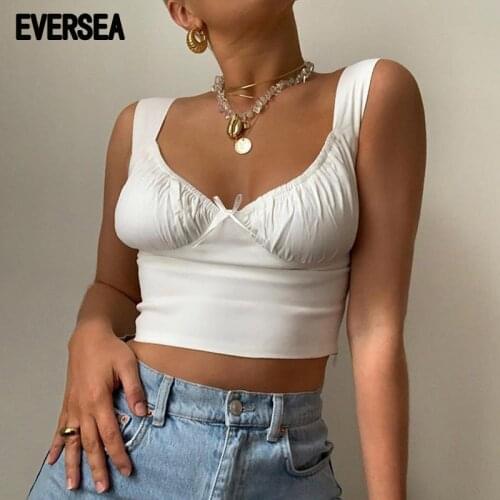 Eversea U-Collar Vest Solid Collar Fit Summer New Lady Sexy Minimal Design Causal Style Crop Tank
