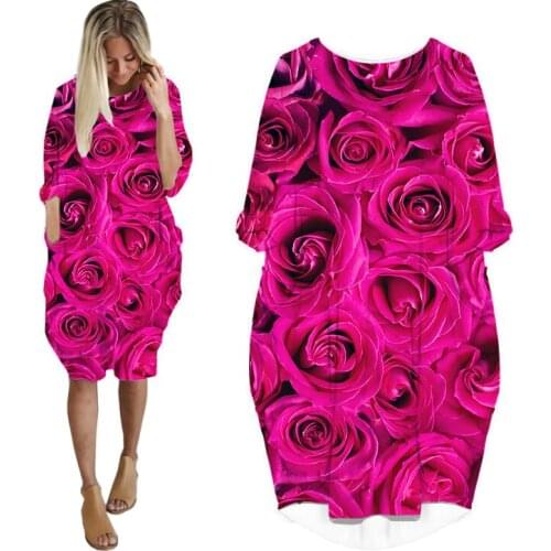 LIASOSO 3D Print Fashion Dress Spring Variety Flower Harajuku Women Dress Long-sleeve Dresses for Women Pink Red Dress