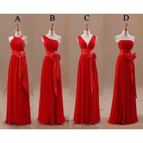 2021 Red Champagne Bridesmaids Dresses Uk Tight Pleats Elegant Bow Knot Chiffon Long Designer Plus size Bridesmaid Party Dresses