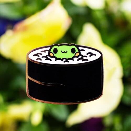 Cute Sushi Rolls Green Frog Hard Enamel Pin Kawaii Cartoon Travel Frogs Animal Medal Brooch Accessories Japanese Cuisine Badge