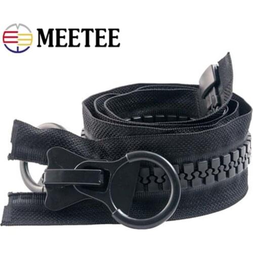 Meetee 20# Oversize Resin Zipper Black Double-sliders Open-end Zippers for Down Jacket Coat Tent DIY Sewing Accessories ZA109