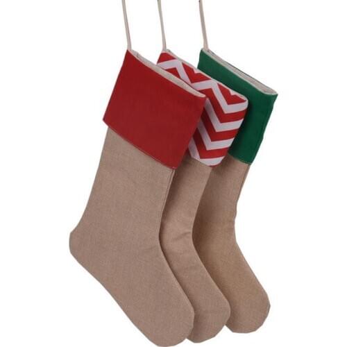 100pcs/lot 2016 Burlap Christmas Stockings Socks Decoration Gifts mix 7 Design For Xmas Tree Decoration