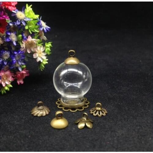 300sets/lot 20*12mm Transparent glass globe double lace base 8mm cap glass vial necklace pendant bottle cover dome diy jewelry
