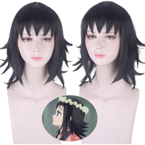 Anime Demon Slayer Kimetsu no Yaiba Makomo Black Wig Cosplay Costume Women Heat Resistant Synthetic Hair Halloween Party Wigs