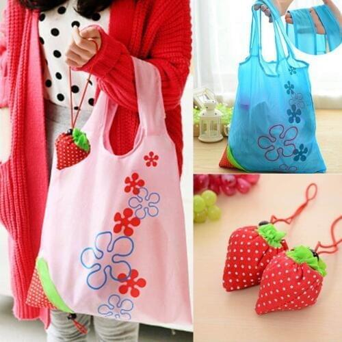 Large Strawberry high quality fashion Eco Shopping Travel Shoulder Bag Pouch Tote Handbag Folding Reusable Bags Grocery Nylon