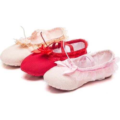 Childrens Dance Shoes Girls' Ballet Shoes Kindergarten Baby Lace Bow Red Practice Dancing Shoes