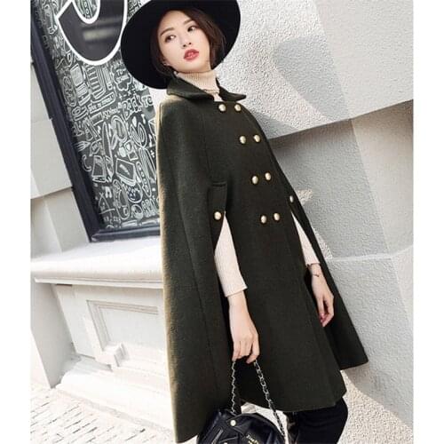 Long Cape Poncho Coat Female Outerwear Overcoat Woolen Cloak Jacket Women 2021 New Autumn Winter Plus Size Bat Type Cashmere