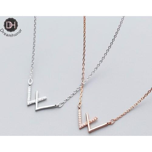 Dreamhonor Hot Sale 925 Sterling Silver Chain Double Letter V Charm Chorker Necklaces Jewelry Gifts