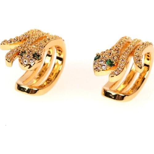 EYIKA Popular Gold Color Snake Clip Earring Fill Zircon Heart Star Non Pierced Earring Charm Women Cartilage Jewelry for Gift