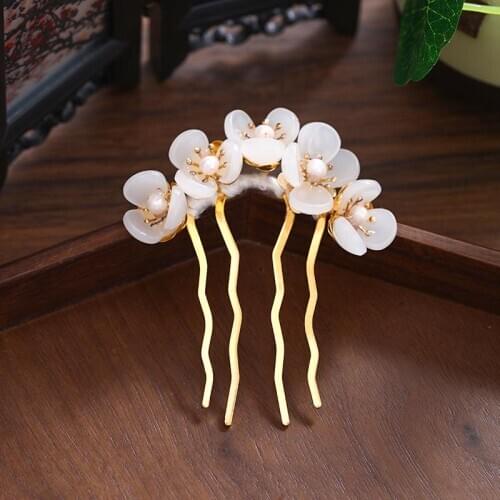GETNOIVAS Vintage Hairpin Fresh Flower Handmade Faux Pearl U-Shaped Hair Sticks Women Wedding Hair Jewelry Accessories SL