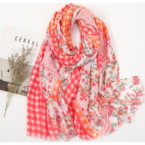 Print Plaid Cotton Hijab Scarf Female Autumn 2021 Floral Scarves for Spring Tassel Headscarf Shawl Womens Cape Bandana 190*90CM