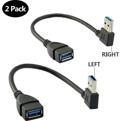 USB 3.0 Male to Female Extension Data Cable Left and Right Angle 2PCSr(20CM,8IN)