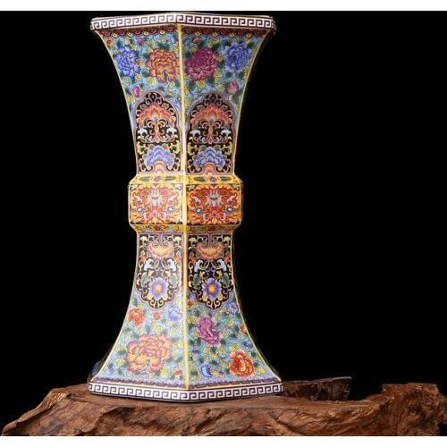 Qing Yong Zheng Antique Ceramic Vase Enamel Gilt Hexagon Vase With Flower Antique Porcelain Ancient Porcelain Collection
