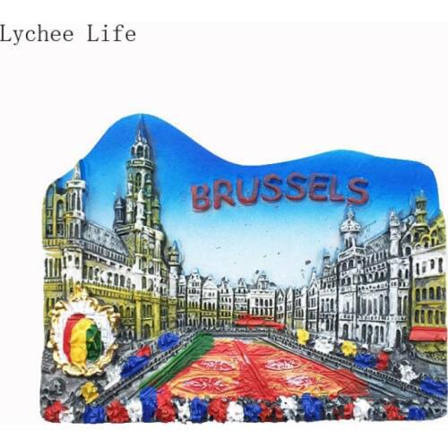 Lychee Life Belgium Brussels Landmarks Tourism Travel Souvenir 3D Resin Fridge Magnet Home Decor