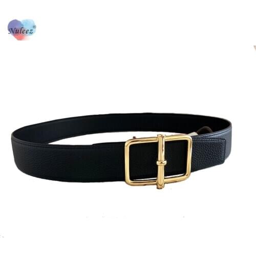 Nuleez cows-kin belt men classical 3.8 cm wide golden and silver alloy buckle high-end Belt fashion design for gentlemen
